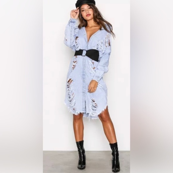 Ripped destroyed denim dress jacket summer festival Size M - Picture 2 of 7